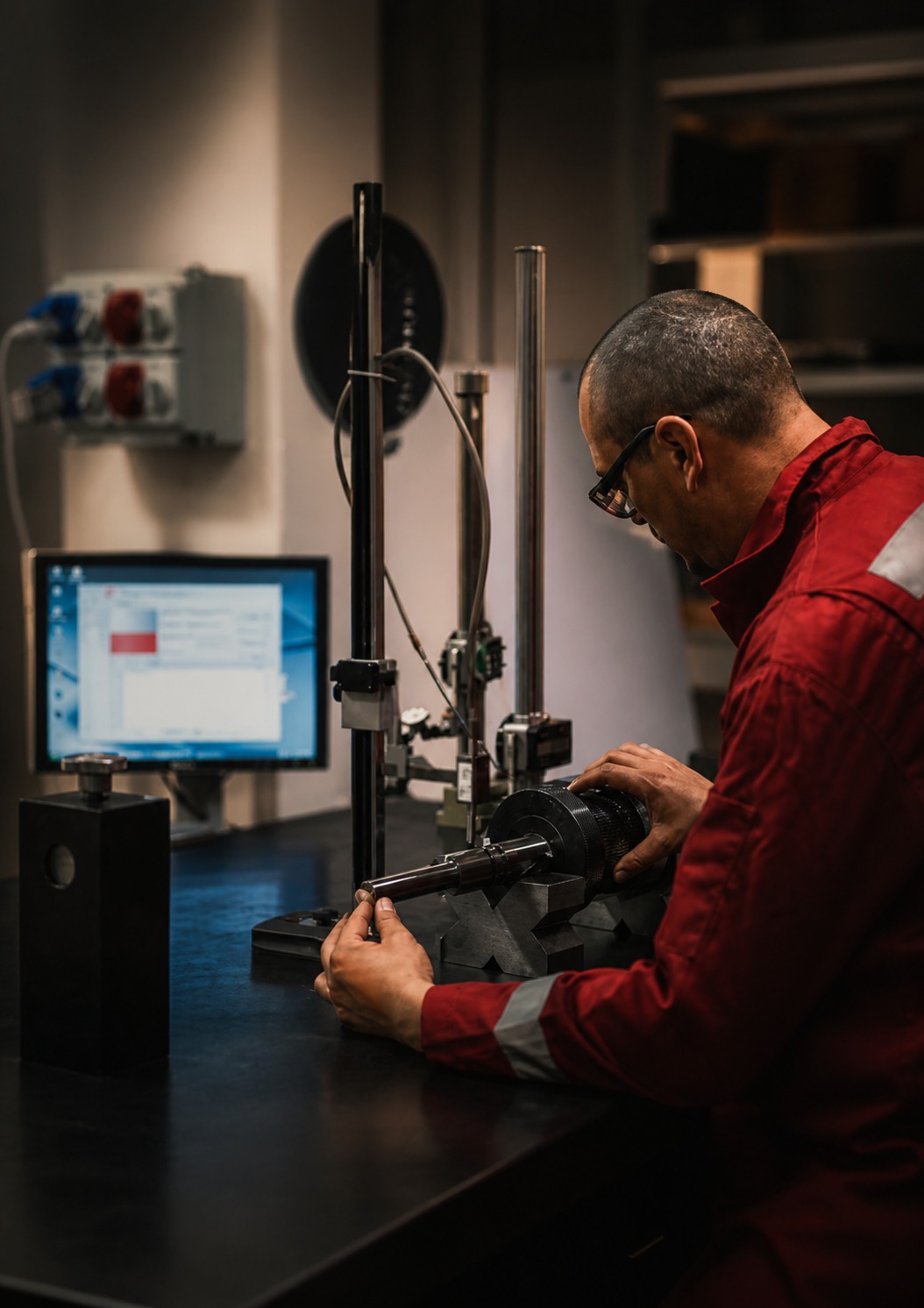 Compressor aftermarket service engineer reviewing equipment